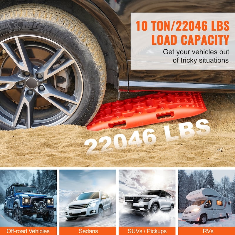 Traction Boards with PP Material, Recovery Boards for Off-road Vehicles/Cars/Pickups/SUVs/RVs, Pair Tire Traction Mats on Snow