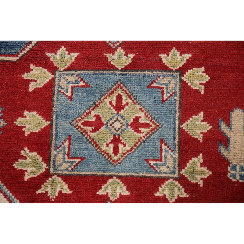 Traditional Kazak Area Rug Hand-Knotted Red Wool Carpet - 5'8" x 7'9"