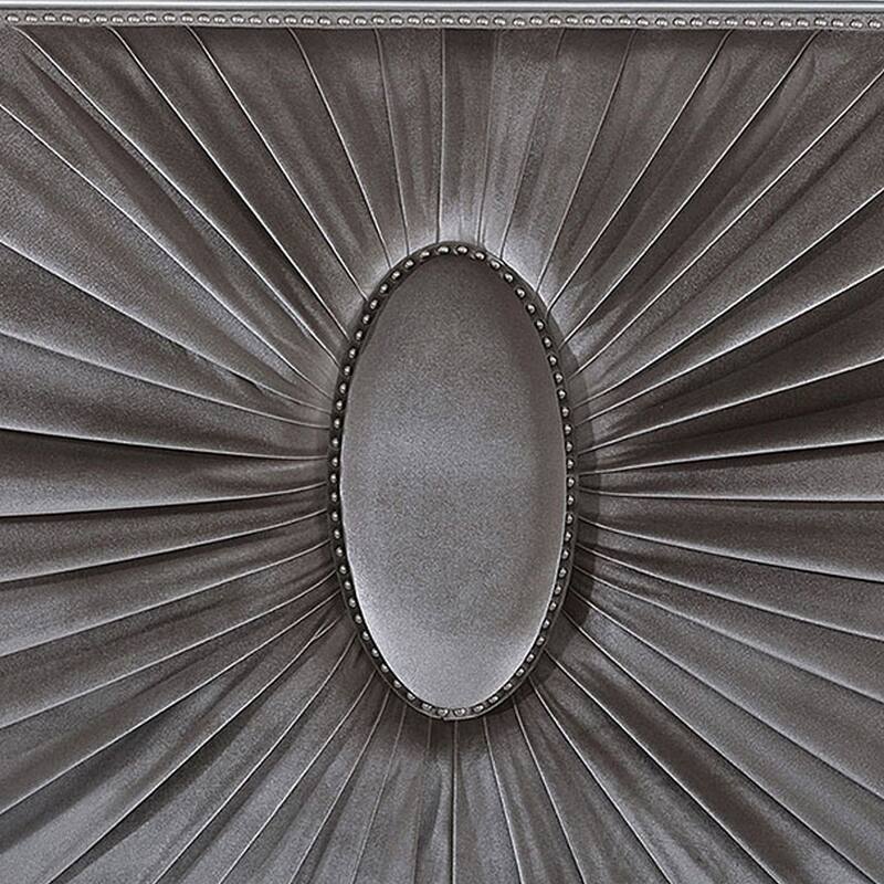 Xan Queen Bed, Silver Wood, Gray Pleated Velvet Upholstery