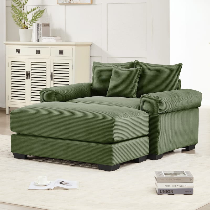 GDFStudio - Soft Corduroy Fabric 1-Seater 54.3" Sofa Chair with Ottoman
