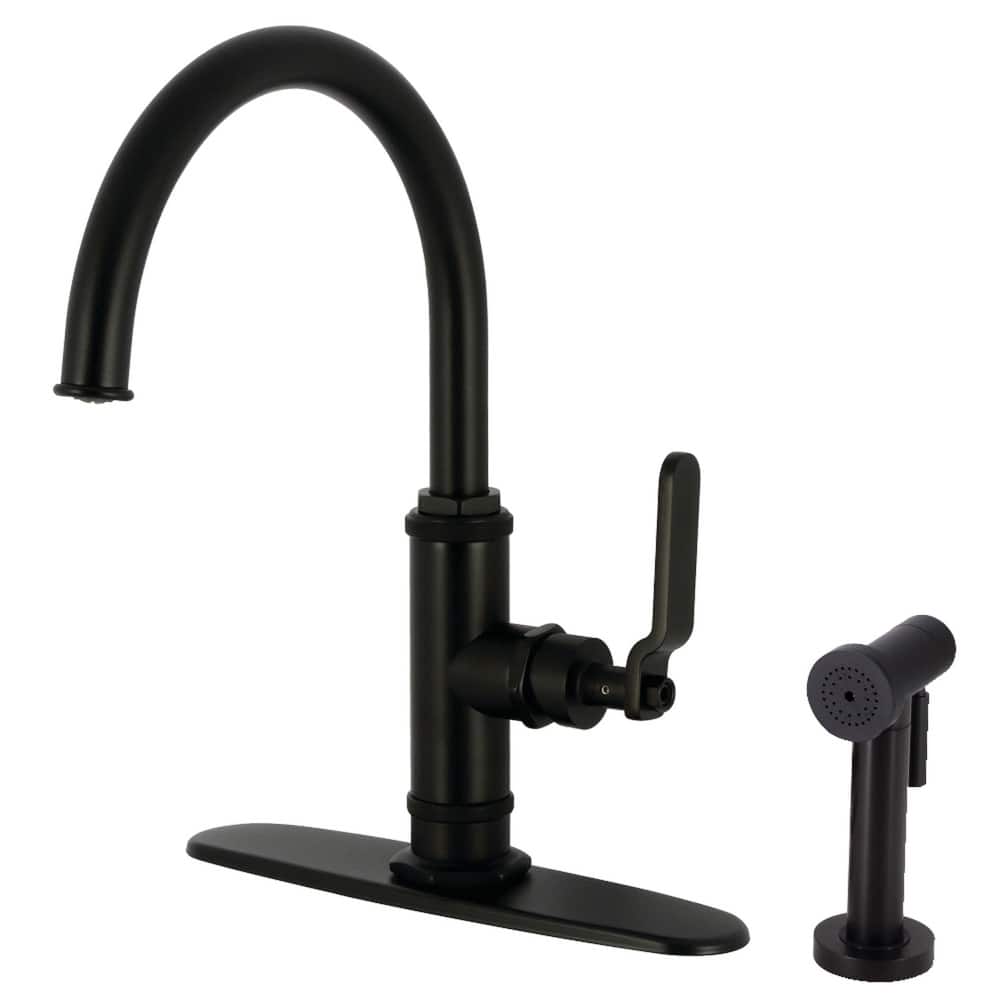 Kingston Brass Whitaker Single-Handle Deck Mount Kitchen Faucet with Brass Sprayer