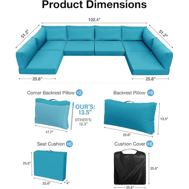 WINSOON 14 Piece Outdoor Furniture Replacement Cushions,Patio Seat Cushions