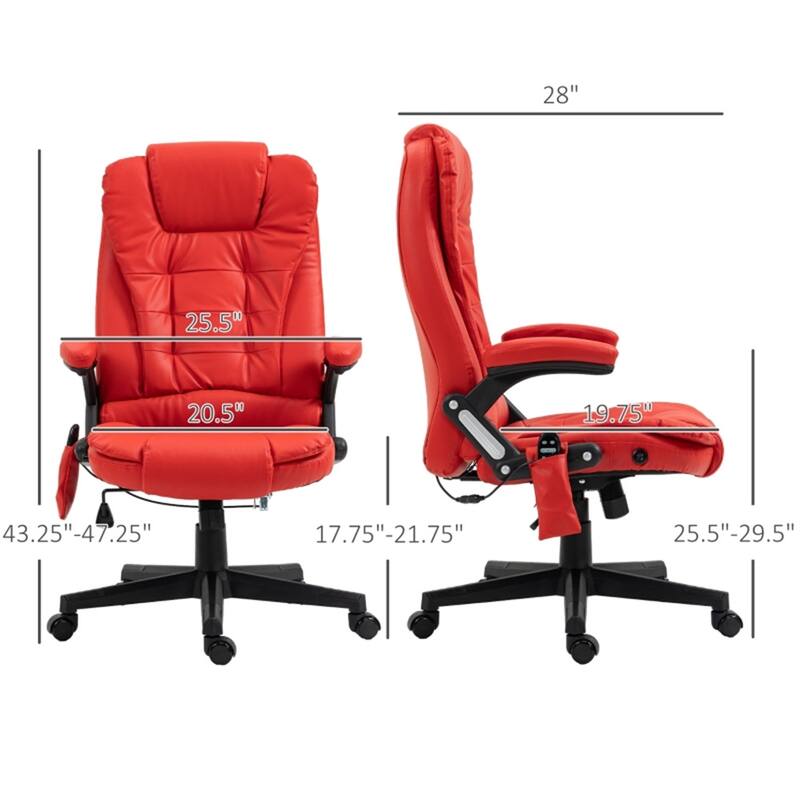 Red PU Leather Massage Office Chair with Heating Vibration and Adjustable Recline Swivel Base