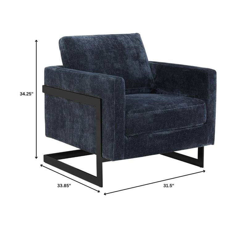 LeisureMod Lincoln Upholstered Accent Armchair with Black Steel Base