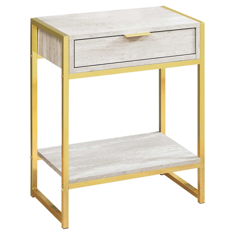 Modern 24" Bedside Table with Drawer and Shelf Rectangular Wood Top and Metal Frame Accent Table - 19.5”L x 12.75”W x 23.75”H