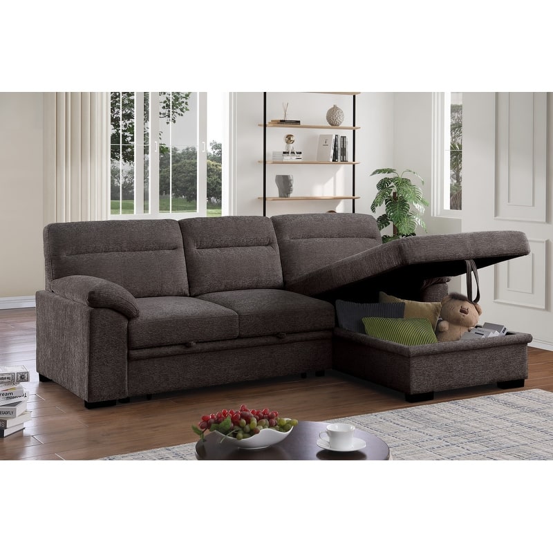 Kipling II 94"W Chenille Fabric Sleeper Sectional Sofa with Right-Facing Chaise, Cupholders, USB Charging port
