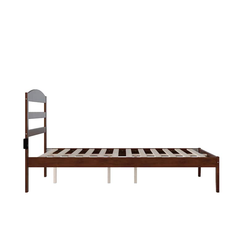 Full Size Bed Frame with Headboard - Nordic Style Platform Bed, Walnut Finish, Slat Support, Easy Assembly