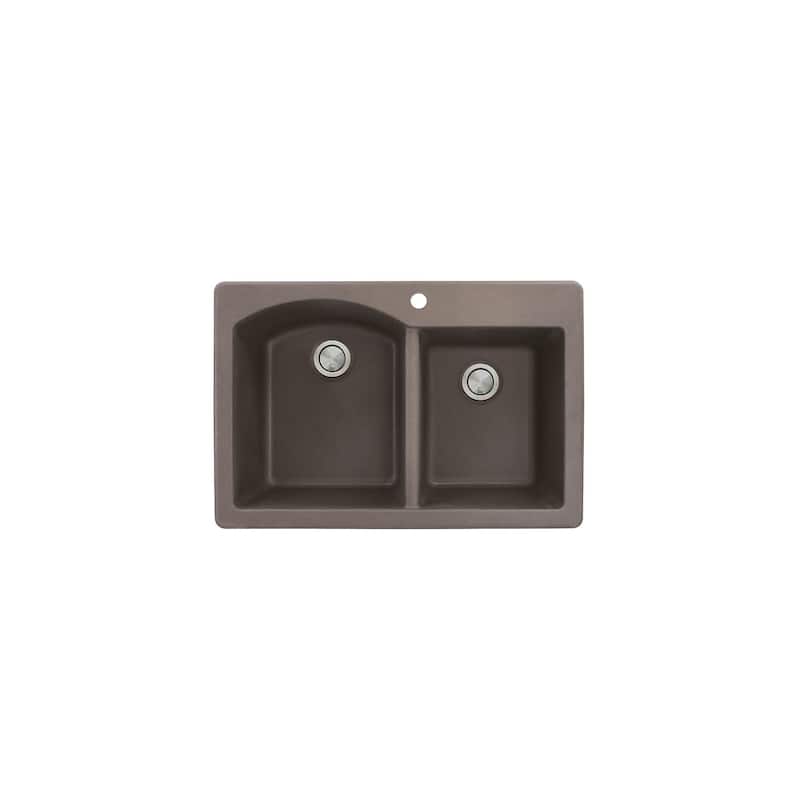 Transolid Aversa 33in x 22in silQ Granite Drop-in Double Bowl Kitchen Sink with 1 B Faucet Hole