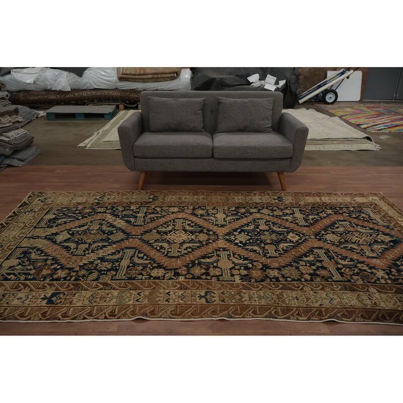 Hand Knotted Oriental 100% Wool Carpet Traditional Tribal Navy Blue & Blues Bakhtiari Area Rug - 10' 4'' X 5' 5''