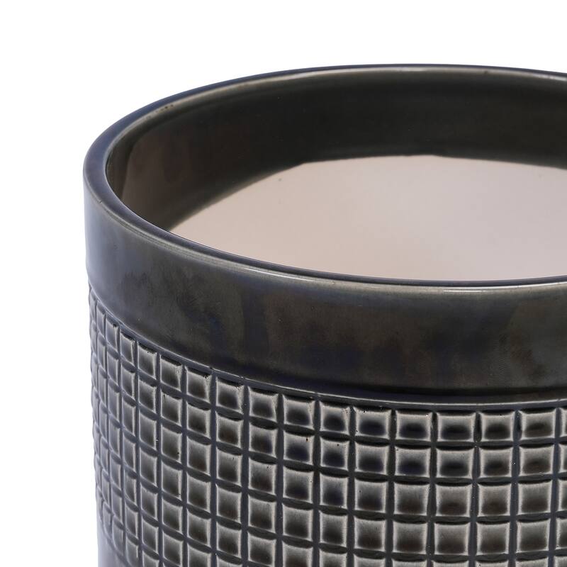 Anmytek Black Glazed Ceramic Planter Set of 3 Grid Pattern for Succulents