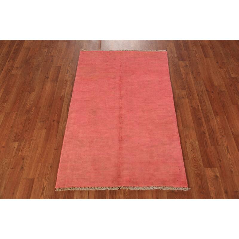 Pink Gabbeh Modern Rug Handmade Solid Wool Carpet - 2'8" x 4'1"