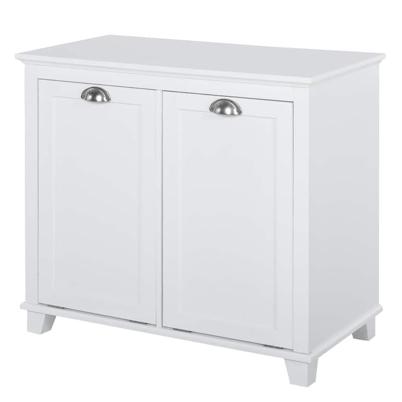 HOMCOM Laundry Room Organization and Storage Cabinet Freestanding Furniture with 2 Tilt Out Hamper Design, White - 30*15.75*27.5