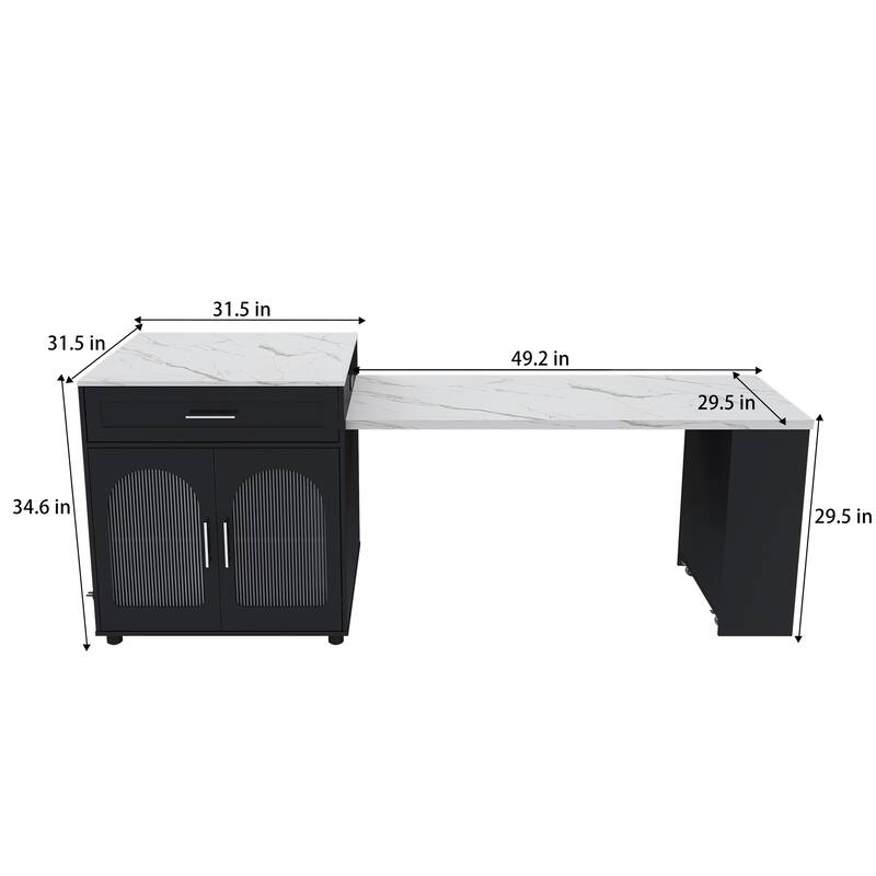 Kitchen Island with Expandable Dining Table, Mobile Kitchen Storage Cart on Locking Wheels, Kitchen Prep Table with Power Outlet