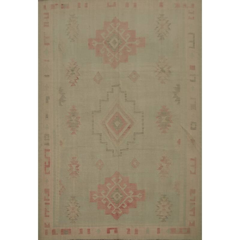 Hand Woven Oriental 100% Wool Carpet Southwestern Tribal Greys & Charcoal Kilim Area Rug - 9' 8'' X 8' 1''