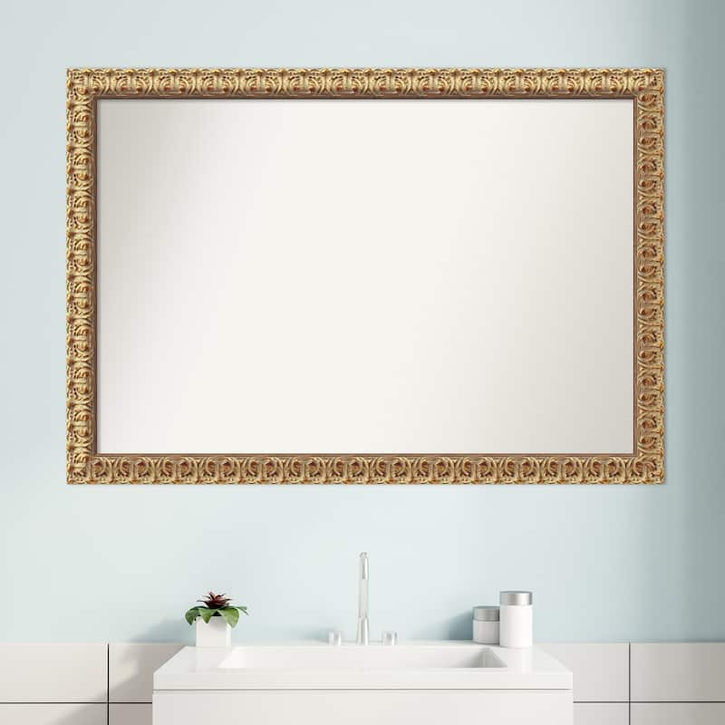 Non-Beveled Wood Bathroom Wall Mirror - Florentine Gold Frame