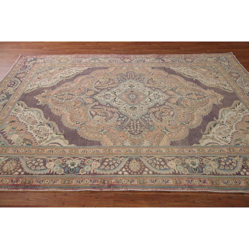 Geometric Tabriz Persian Vintage Area Rug Hand-knotted Wool Carpet - 6'8" x 9'4"