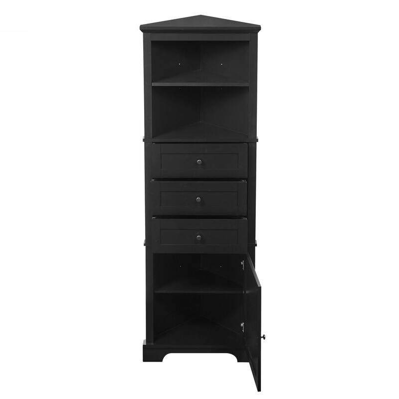 Triangle Tall Cabinet with 3 Drawers and Adjustable Shelves for Bathroom