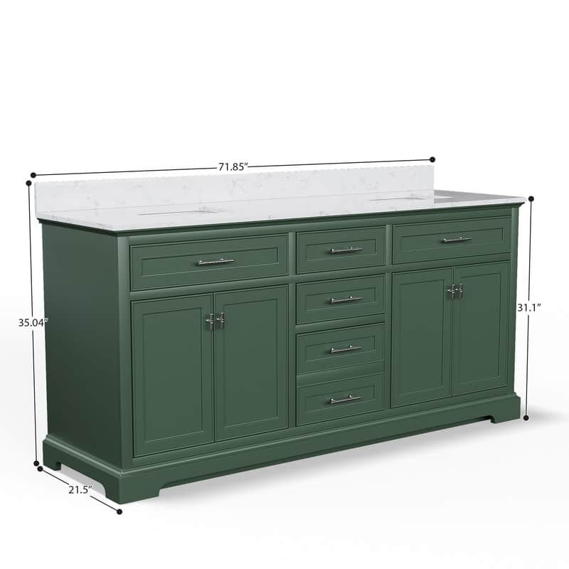 72-Inch Solid Wood Double Sink Bathroom Vanity – Modern Minimalist Design, Waterproof Finish, Soft-Close Drawers