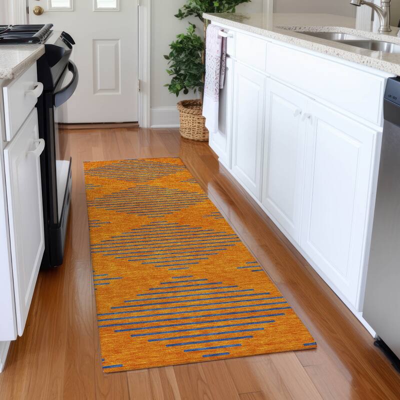 Premium Washable Super Soft Global Stripes Mayfield Rug - Orange - 2'3" x 7'6"