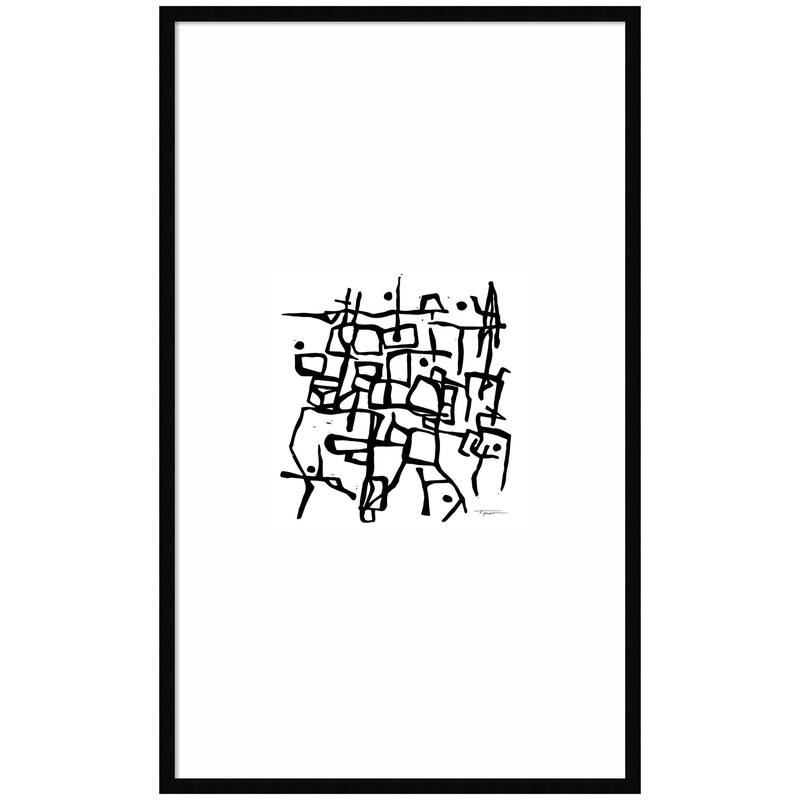 Kate and Laurel Organic Lines BW Grayscale by Statement Goods Framed Wall Art Print - 25 x 41 - Black