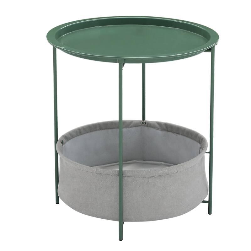 VECELO Small Round Side Table with Removable Tray & Fabric Storage Bin Easy 5-Min Assembly for Living Room Bedroom