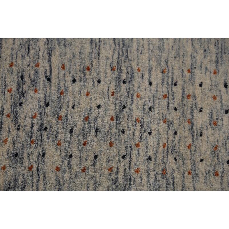 Ivory & Blue Tribal Gabbeh Oriental Area Rug Handmade Wool Carpet - 8'1"x 9'10"