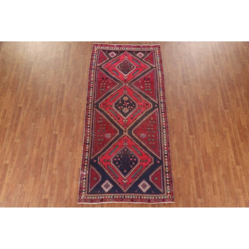 Hand Knotted Oriental 100% Wool Carpet Traditional Tribal Pink Meshkin Area Rug - 9' 11'' X 4' 7''