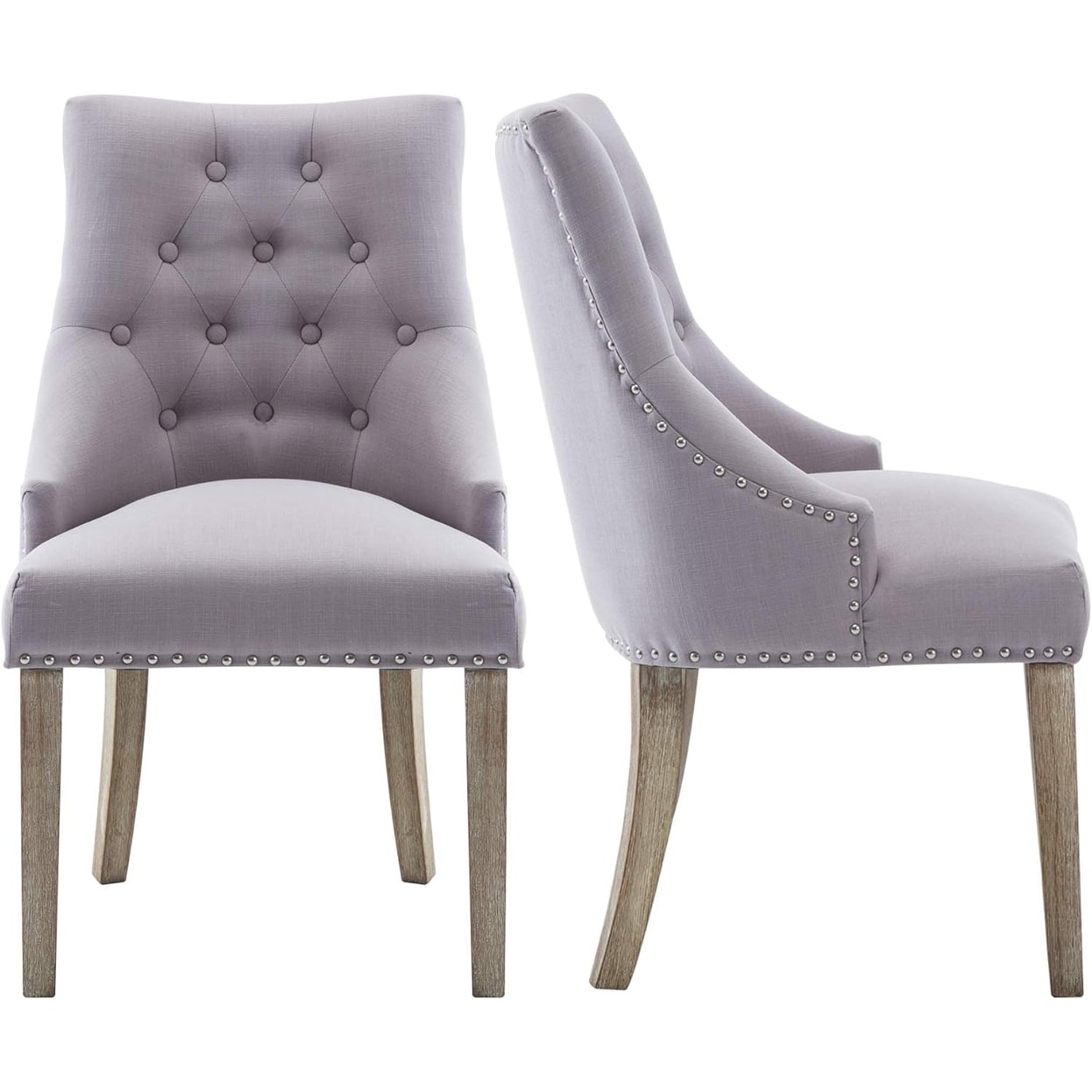 Gray Fabric Leisure Dining Chairs with Nail Trim, Set of 2 Padded Ring Chairs