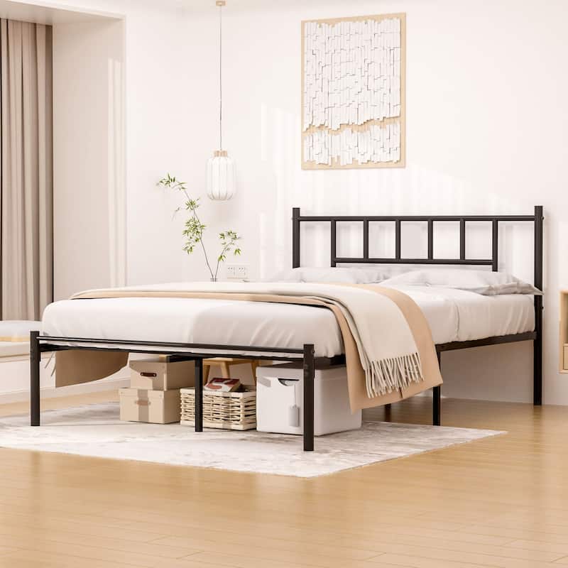Victorian Style Metal Bed Frame with Headboard 12.6" Underbed Storage No Box Spring Needed/Mattress Foundation for Storage