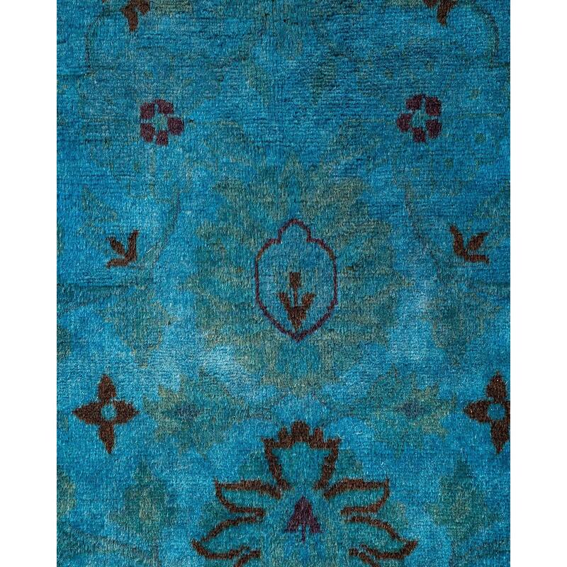 Overton Hand Knotted Wool Vintage Inspired Modern Contemporary Overdyed Blue Area Rug - 3' 2" x 5' 2"