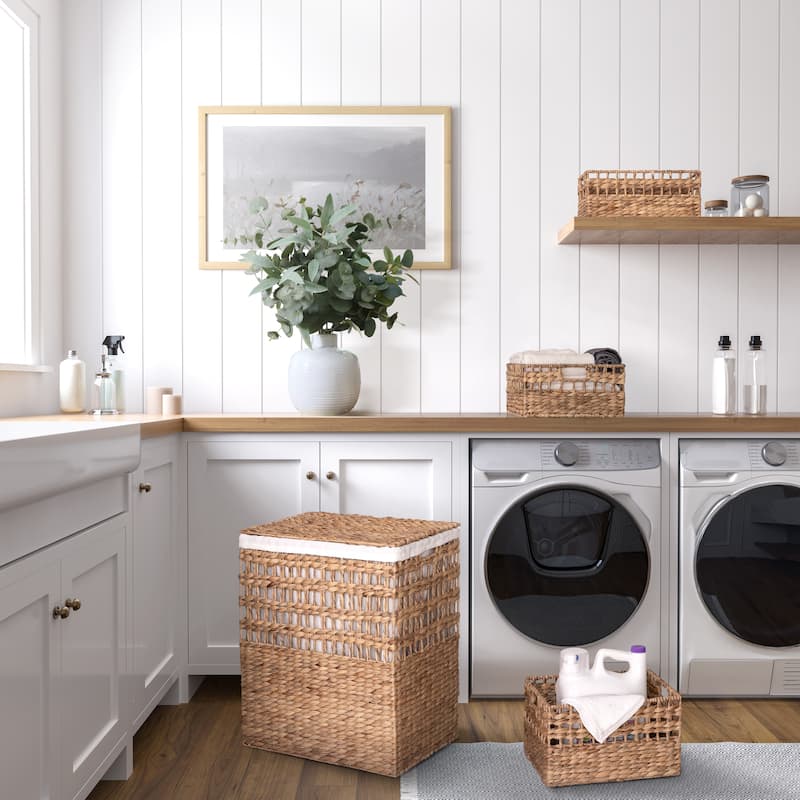 Seville Classics 4-Piece Sustainable Water Hyacinth Laundry Hamper and Basket Set
