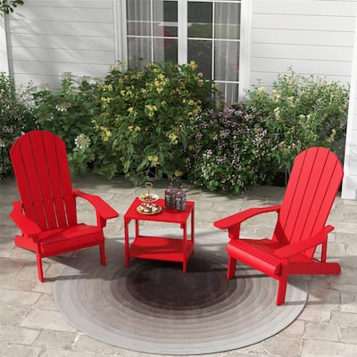3 Piece Outdoor Patio Adirondack Chairs, All-Weather Bistro Set with End Table Set for Backyards Gardens Lawns Poolside