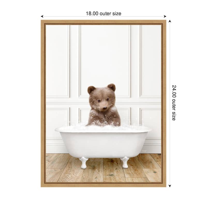 Kate and Laurel Sylvie Bear Cub in Traditional Vintage Bathtub Framed Canvas by Amy Peterson