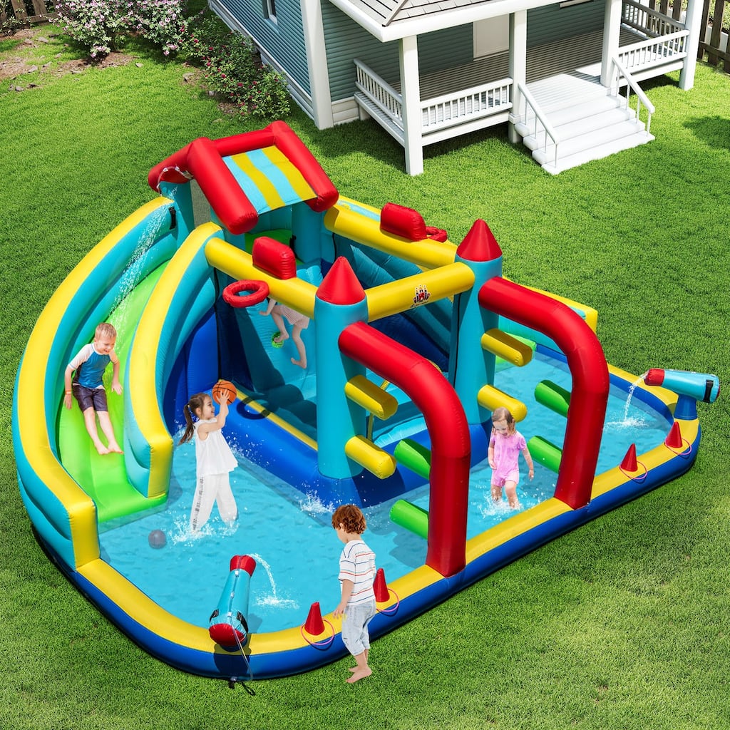 Multi-Activity Inflatable Water Slide and Bounce House with Safety Mesh Walls for Children Ages 3-12