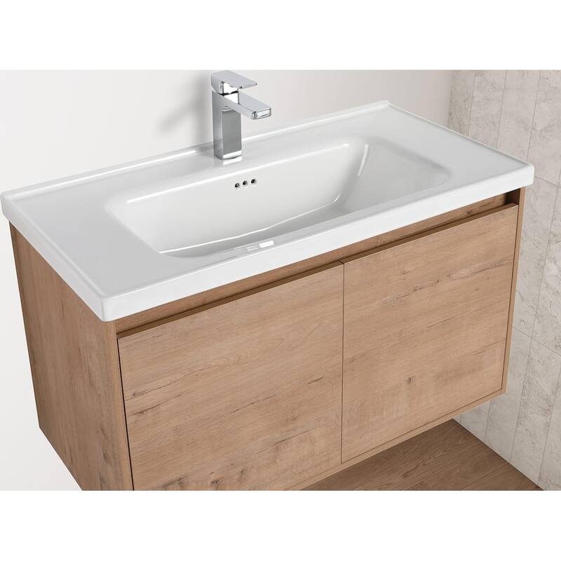 Blossom 36" Wall-Mounted Bathroom Vanity with Ceramic Sink, Soft-Close