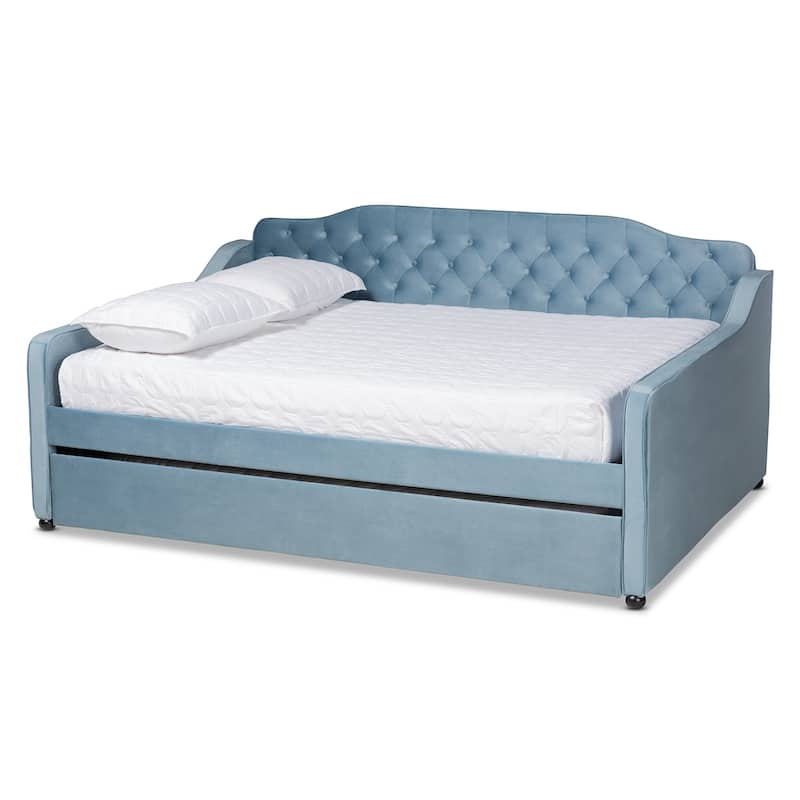 Silver Orchid Titus Contemporary Tufted Velvet Daybed with Trundle - Blue - Full