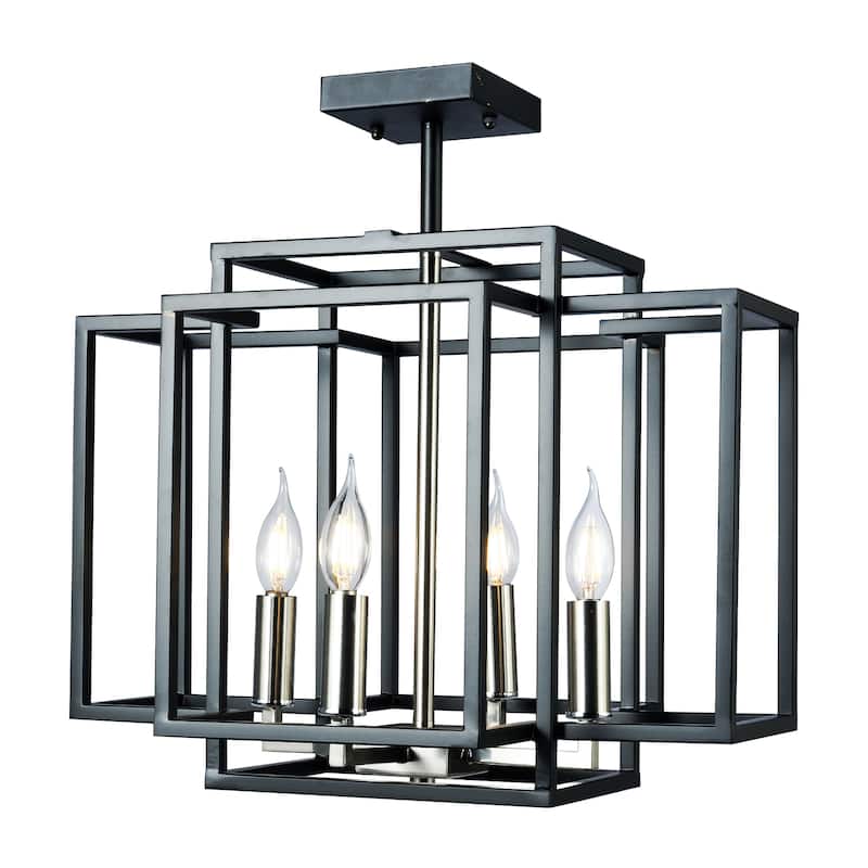 Camine Black 4-Light Semi-Flushmount Ceiling Lamp Caged Candelabra