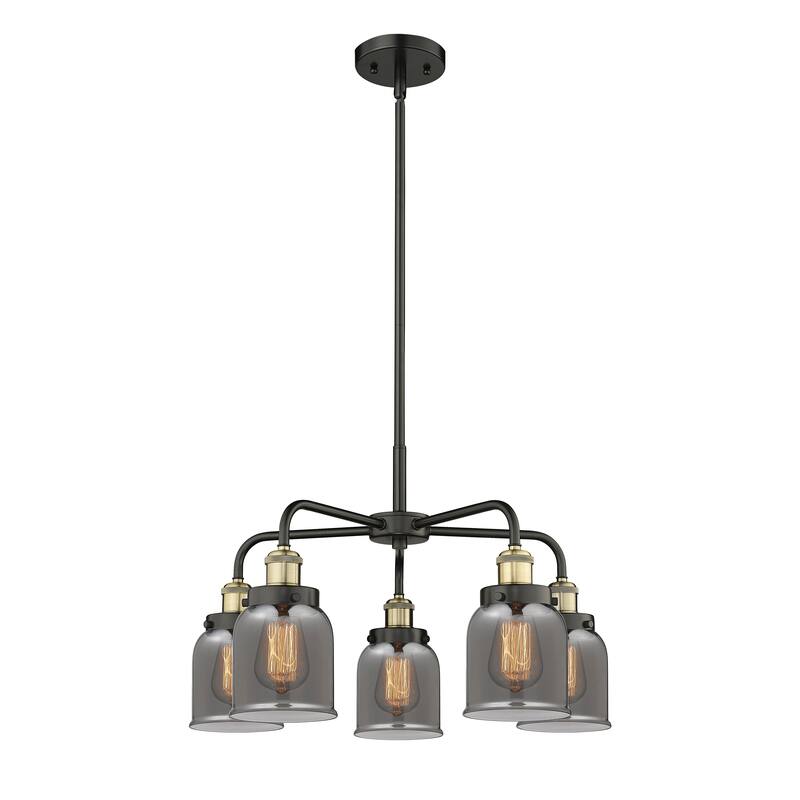 Innovations Lighting Bell - 5 Light 23" Stem Hung Chandelier - Black Antique Brass/Plated Smoke