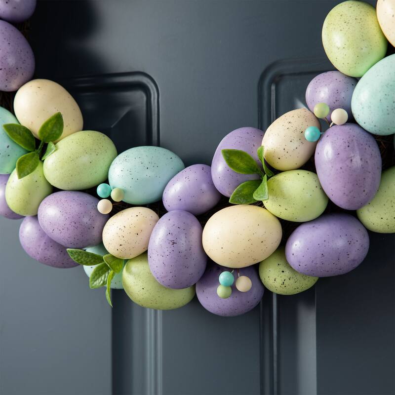 Glitzhome 18"D Easter Purple Hue Eggs Wreath for Front Door Wall Decor