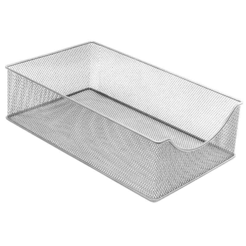 2 Tier Organizer Baskets with Mesh Sliding Made of Steel (Silver)