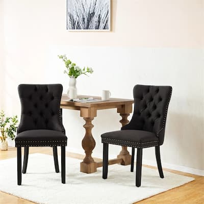 High-end Tufted Solid Wood Flax Upholstered Linen Dining Chair,2 PCS