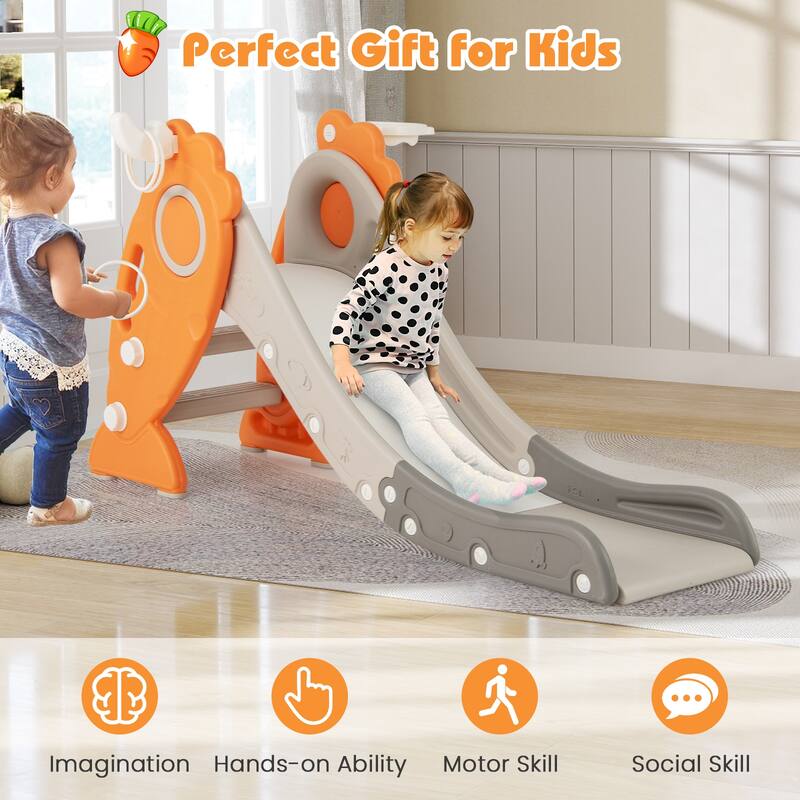 Gymax 4-in-1 Toddler Slide w/ Basketball Hoop & Ball Ring Toss Game