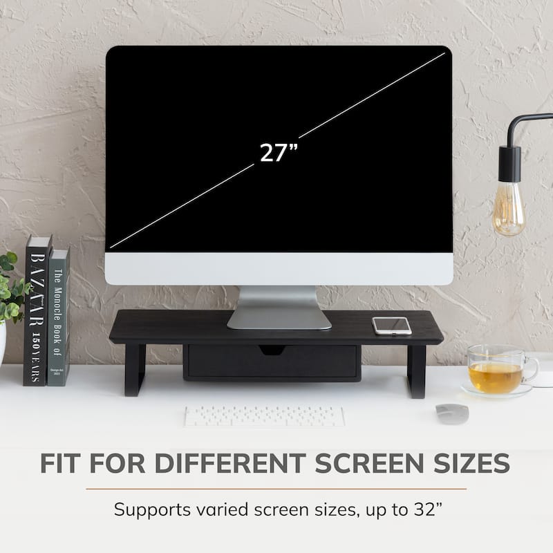 Jani Wood Monitor Stand Riser Desk - Ergonomic Design Stand, Desktop Organizer Table for Home, Office Workspace, Gaming Desk