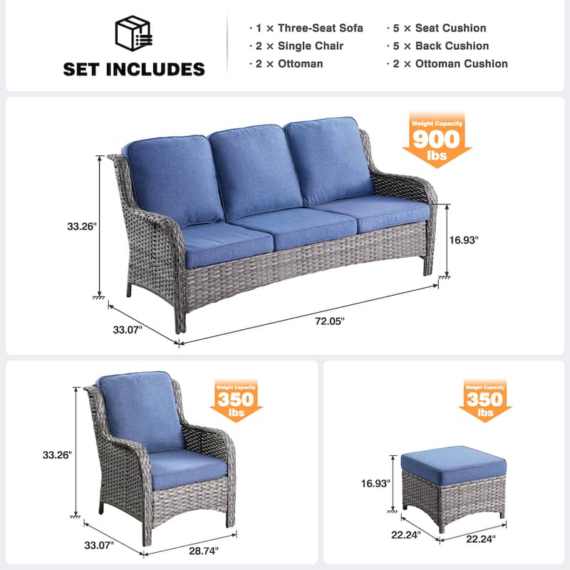 OVIOS 5-piece Patio Wicker High Back Conversation Set