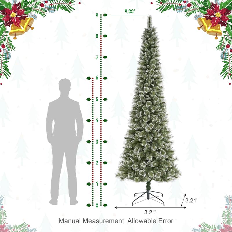 Glitzhome 7.5/9/11ft Pre-Lit Flocked Warm White & Multi-color Artificial Christmas Tree with Remote Controller