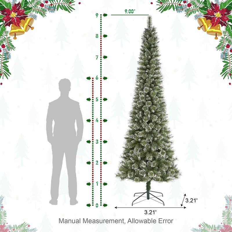 Glitzhome 7.5/9 FT Pre-Lit Frosted Cashmere Pencil Pine Artificial Christmas Tree with Clear Lights Remote Control