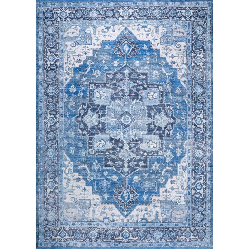 JONATHAN Y Marrakesh Ornate Medallion Machine Washable Area Rug - 9 X 12 - Blue/Navy