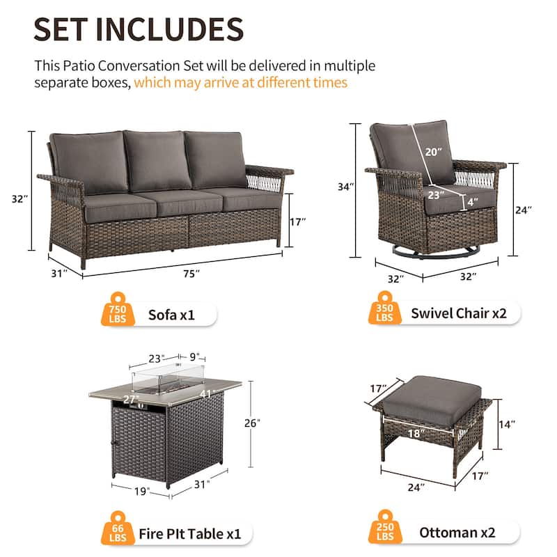 Pocassy 41 in Fire Pit Table with Patio Sofa Chair Funiture