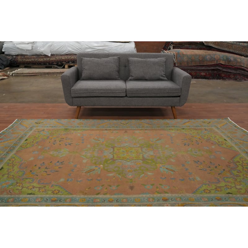Hand Knotted Oriental 100% Wool Carpet Traditional Floral Oranges & Rust Tabriz Area Rug - 9' 7'' X 6' 2''