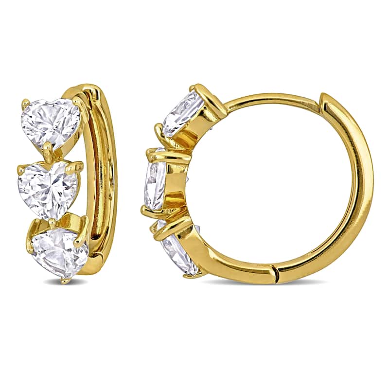 Miadora Yellow Plated Sterling Silver 3 1/3ct TGW Heart shape Created White Sapphire Hoop Earrings